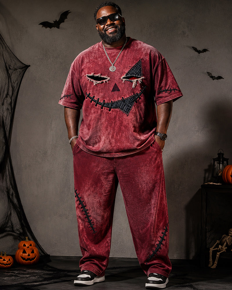 Big & Tall Men's Washed Stitched Ghostface Printed T-Shirt Pants Set
