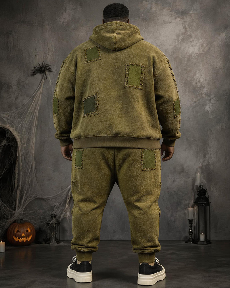 Big & Tall Men's Distressed Patch Demon Smiley Print Hoodie Set