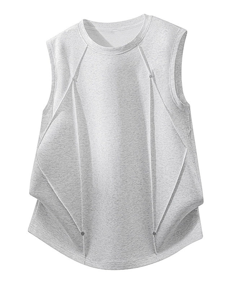 L-9XL Solid Color Heavy Cotton Round Neck Sleeveless Vest
