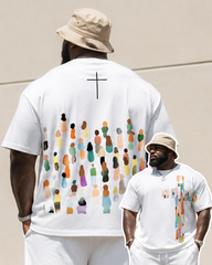 Big & Tall Men's Faith Crowd Silhouette Cross Printed Crewneck Short Sleeve T-Shirt Shorts Set