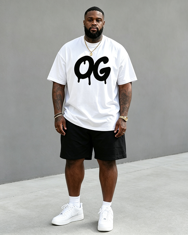 Big & Tall Men's OG Drop Letter Print Round Neck Short Sleeve T-Shirt Shorts Set