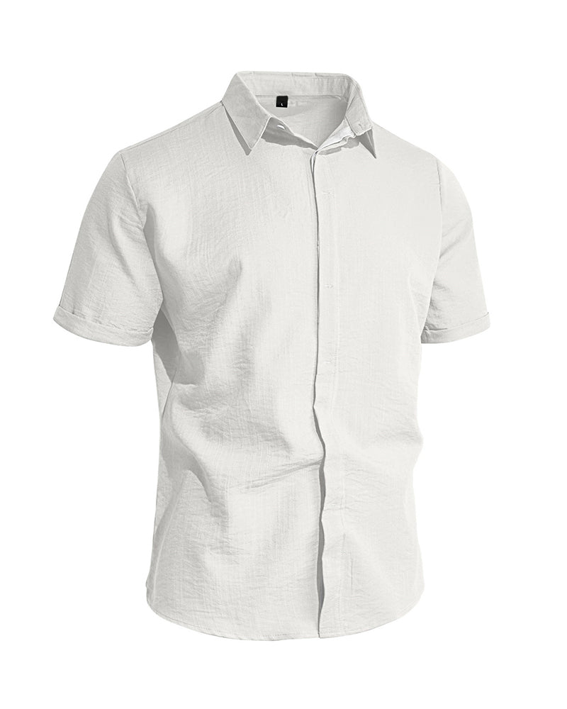 S-3XL Solid Color Business Commuter Cardigan Button Lapel Shirt
