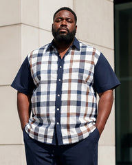 Big & Tall Men's Business Plaid Print Short Sleeve Shirt Pants Set
