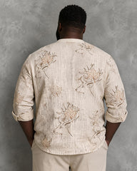 Big & Tall Men's Elk Maple Leaf Hand-painted Line Printed Stand Collar Long Sleeve Shirt