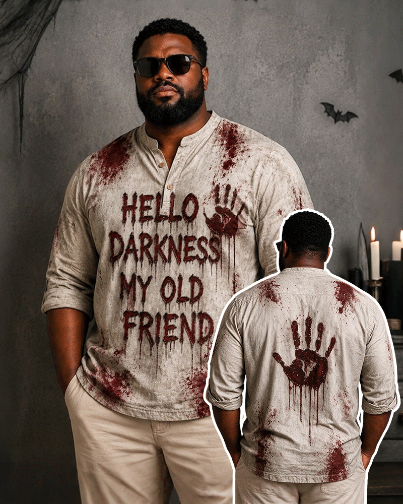 Big & Tall Men's Bloody Handprint English Slogan Printed Collar Long Sleeve Shirt