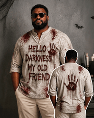 Big & Tall Men's Bloody Handprint English Slogan Printed Collar Long Sleeve Shirt