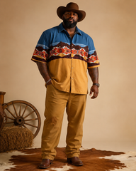 Big & Tall Men's Western Navajo Geometric Print Short Sleeve Shirt Pants Set