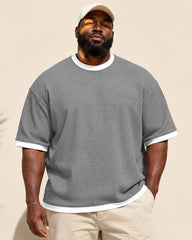 S-5XL Men's Waffling Loose Hollow Short-sleeved Knitted T-shirt