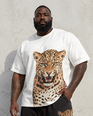 Big & Tall Men's Leopard Head Print Round Neck Short Sleeve T-Shirt Shorts Set