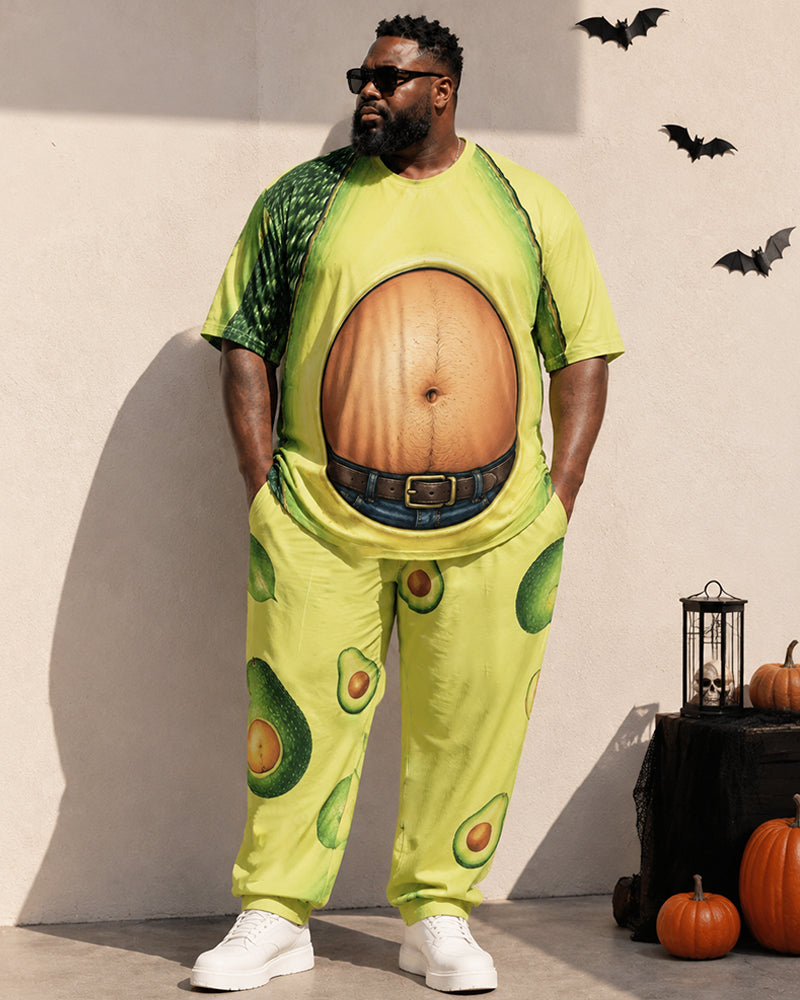 Big & Tall Men's Aocado Creative Fake Belly Printed T-Shirt Pants Set