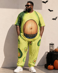 Big & Tall Men's Aocado Creative Fake Belly Printed T-Shirt Pants Set