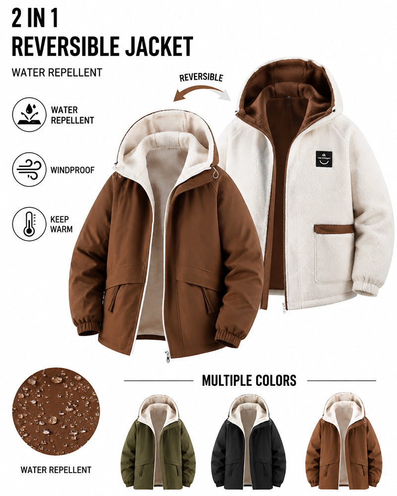 5XL-11XL Large Size Men's Fleece Hooded Jacket Windproof Double-Sided Wearing