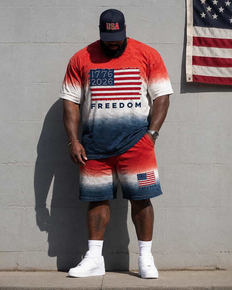Big & Tall Men’s Gradient Flag 1776-2026 Printed Crew-Neck Short-Sleeve T-Shirt And Shorts Set