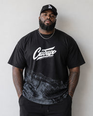 M-8XL Mountains Letter-Print Short-Sleeve Tee