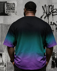 Big & Tall Men's Gradient Sunset Graffiti Top Hat Printed Round Neck Short Sleeve T-Shirt