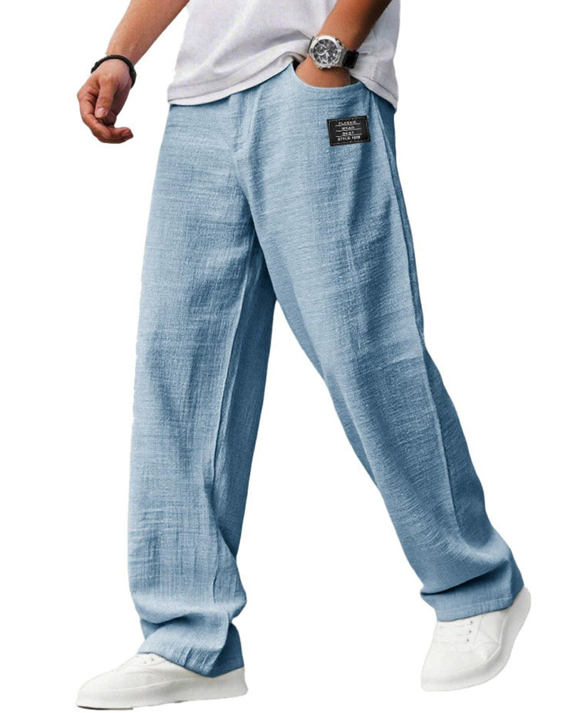 S-5XL Men's Casual Cotton Linen Loose Straight Pants