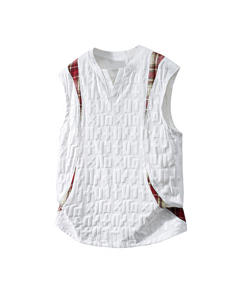 L-9XL Casual Sports Letter Jacquard Plaid Vest