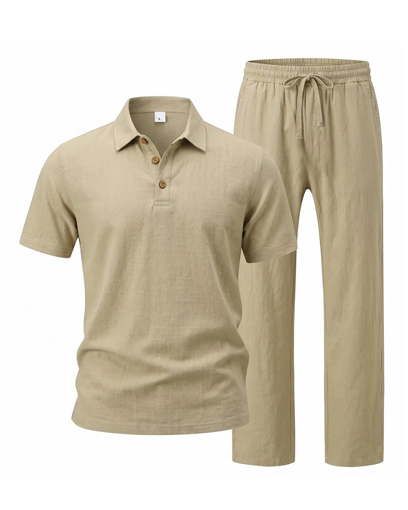 S-3XL Linen Lapel Short Sleeve Trousers Casual Suit