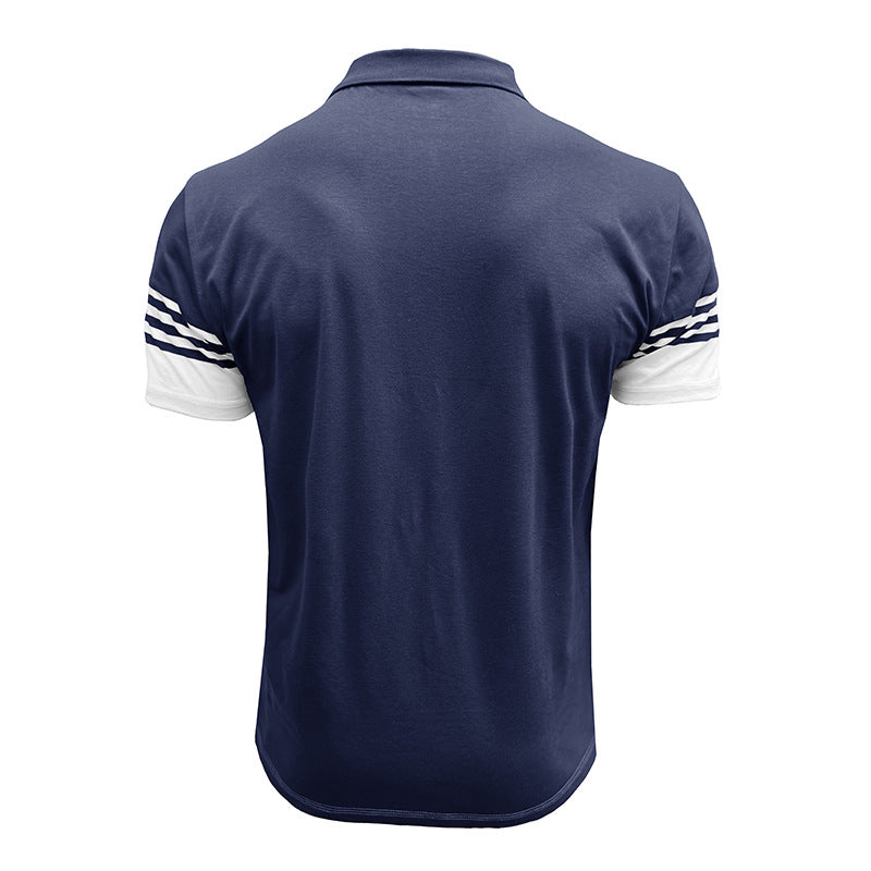 S–3XL Men’s Short-Sleeve Striped Polo Shirt With Lapel Collar