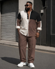Big & Tall Men's Color Block Color Block Print Long Sleeve Shirt Pants Set