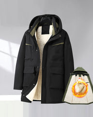 6XL-13XL Fleece-lined Three-proof Men's Mid-length Hooded Jacket