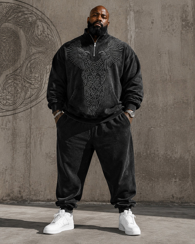 Big & Tall Men's Double Eagle Celtic Print Half-Zip Sweat Set