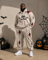 Big & Tall Men's Fun Bloody Text Print Half Zip Sweatshirt Set
