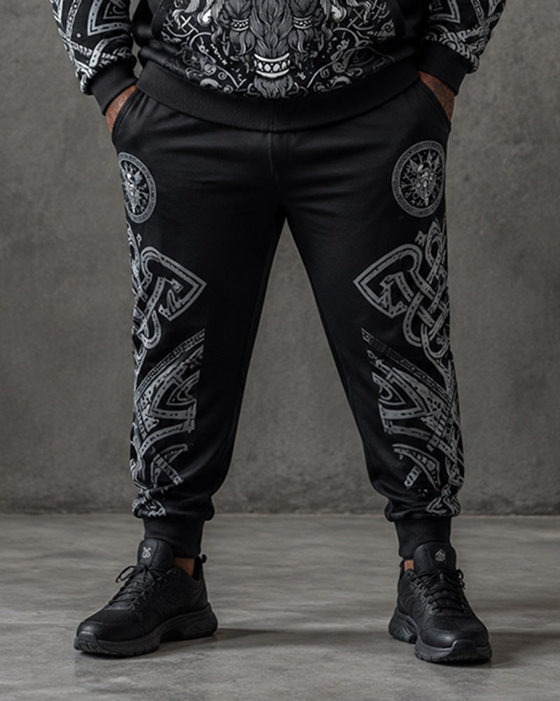 Big & Tall Men's Odin Statues Nordic Rune Printed Half-Zip Sweat Set