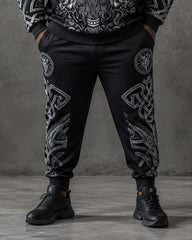 Big & Tall Men's Odin Statues Nordic Rune Printed Half-Zip Sweat Set