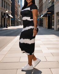 S-5XL Women’s Plus Size Tie-Dye Gradient Loose-Fit Fitted Dress