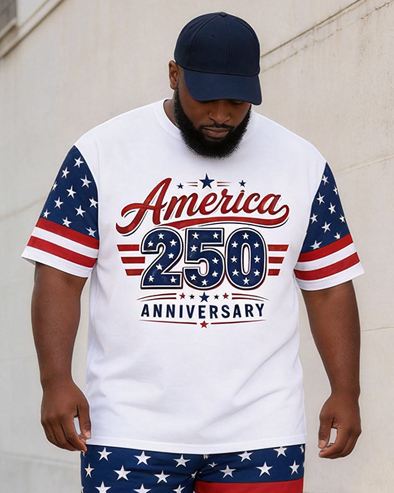 Big & Tall Men's America250 Anniversary Printed Crewneck Short Sleeve T-Shirt Shorts Set