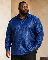 Big & Tall Men's Dark Print Paisley Jacquard Long Sleeve Shirt