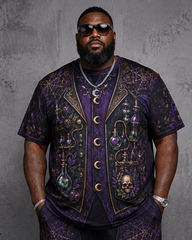 Big & Tall Men's Purple Magic Medicine Bottle Vest Gothic Printed T-Shirt Pants Set