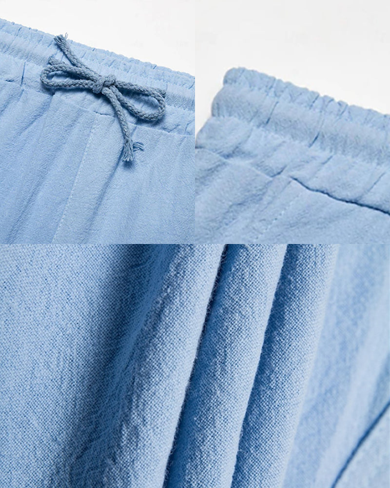 S-3XL Cotton And Linen Solid Color Beach Casual Shorts