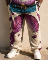 Big & Tall Men's Creative Onion Fake Belly Printed T-Shirt Pants Set
