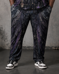 Big & Tall Men’s Dark Purple-Hued Feather And Apothecary-Print T-Shirt And Pants Set