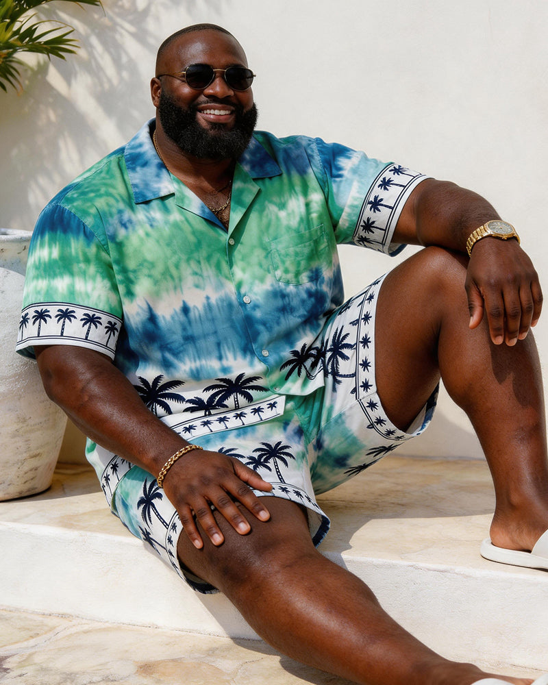 Big & Tall Men's Ombre Tie-Dye Coconut Tree Print Short-Sleeve Shirt And Shorts Set