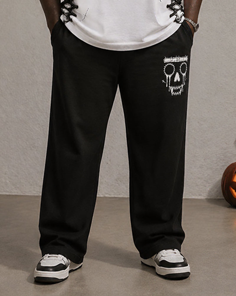 Big & Tall Men's Halloween Stitch Skull Bone Print T-Shirt Pants Set