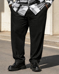 Big & Tall Men's Black And White Gray Irregular Block Printed Long Sleeve Shirt Trousers Set
