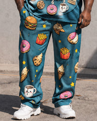 Big & Tall Men's Food Clock Dessert Printed T-Shirt Pants Set