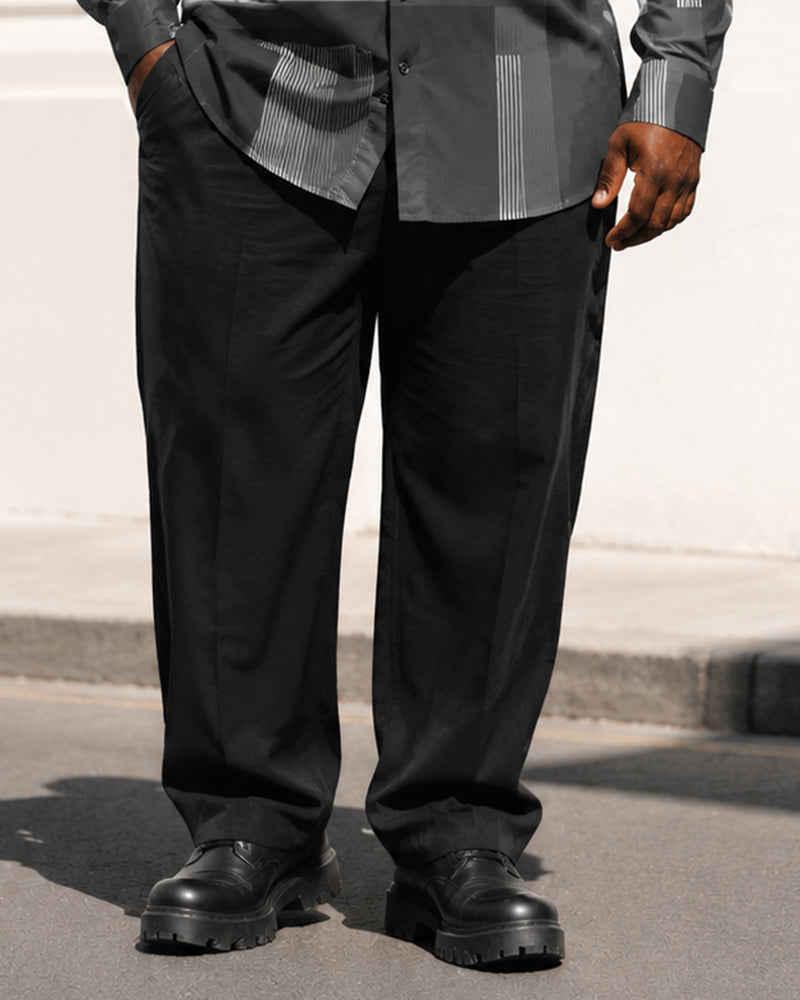 Big & Tall Men's Dark Gray Color Block Geometric Print Long Sleeve Shirt Trousers Set