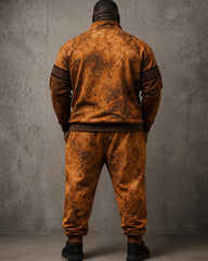 Big & Tall Men's Brown And Yellow Tie-Dye Tree Of Life Printed Half-Zip Sweat Set