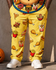 Big & Tall Men's Food Clock Burger Fries Printed T-Shirt Pants Set