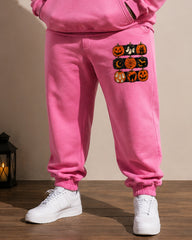 Big & Tall Men's Pink Pumpkin Ghost Print Half Zip Sweat Set