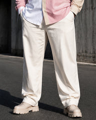 Big & Tall Men's Pink And White Apricot Color Matching Printed Long Sleeve Shirt Trousers Set