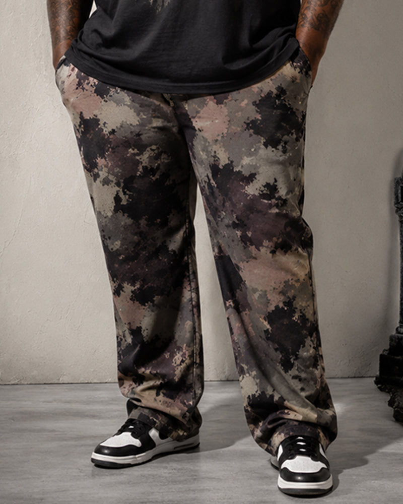 Big & Tall Men's Camouflage Patch Horror Doll Face Printed T-Shirt Pants Set