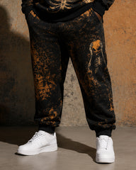 Big & Tall Men's Skull Pumpkin Print Half-Zip Sweat Set