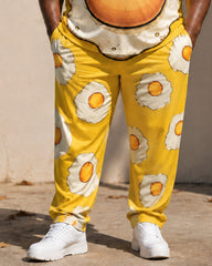 Big & Tall Men’s Fun Fried Egg Belly-Imitating Printed T-Shirt And Pants Set