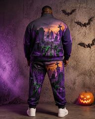 Big & Tall Men's Cemetery Zombie Hand Printed Half-Zip Sweat Set