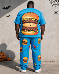 Big & Tall Men's Jumbo Burger Fake Belly Print T-Shirt Pants Set